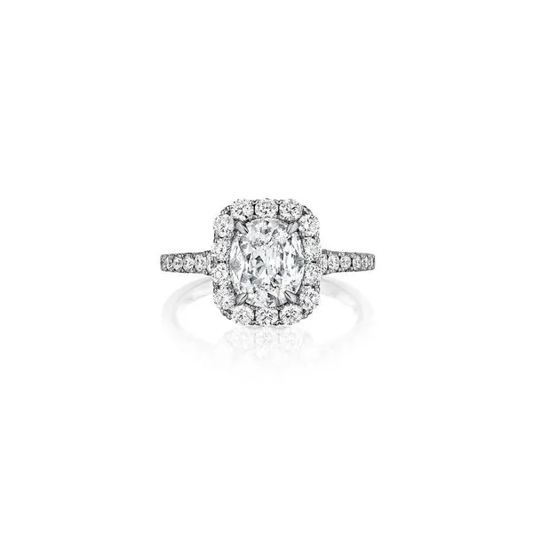 18K White Gold Halo Cushion Diamond Engagement Ring Moore Jewelers Laredo, TX