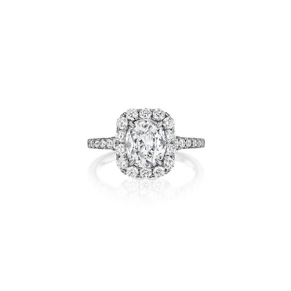 18K White Gold Halo Cushion Diamond Engagement Ring Moore Jewelers Laredo, TX