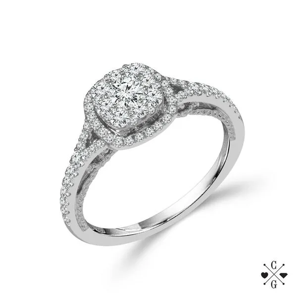 14K White Gold Cushion Halo Diamond Composite Engagement Ring Moore Jewelers Laredo, TX