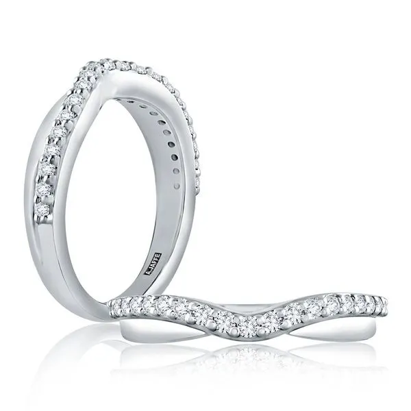 14K White Gold Curved Diamond Wedding Band Image 2 Moore Jewelers Laredo, TX