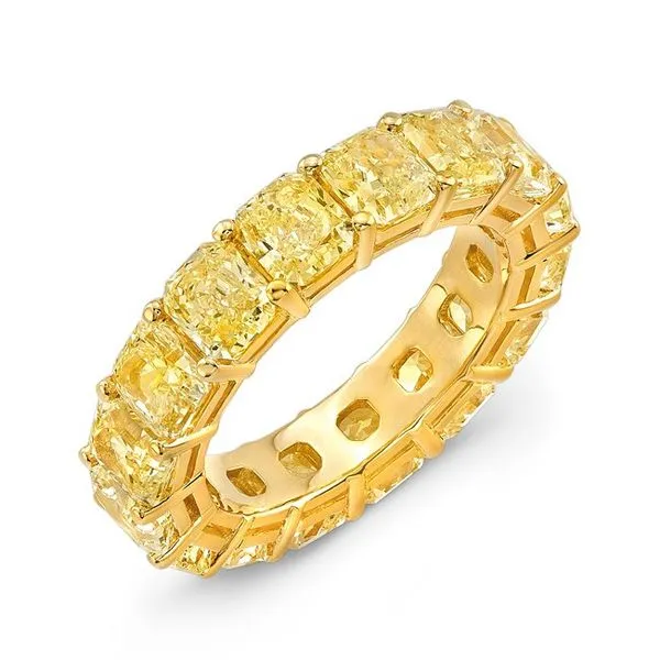 18K Yellow Gold Cushion Cut Eternity Diamond Wedding Band Moore Jewelers Laredo, TX