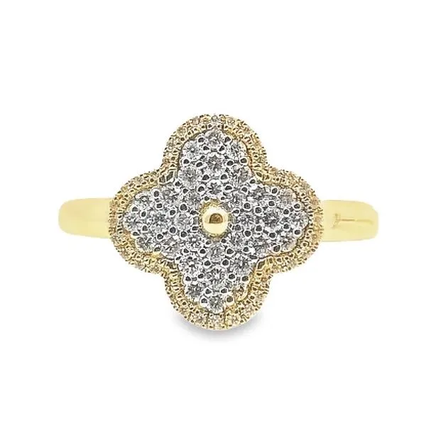 14K Yellow Gold Pave Clover Fashion Ring Moore Jewelers Laredo, TX