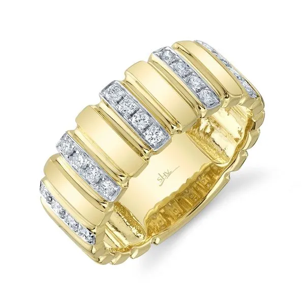 14K Yellow Gold Alternating Polished Panel Pave Fashion Ring Moore Jewelers Laredo, TX