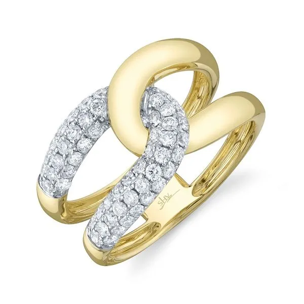 14K Yellow Gold Interlocked Pave Diamond Fashion Ring Moore Jewelers Laredo, TX