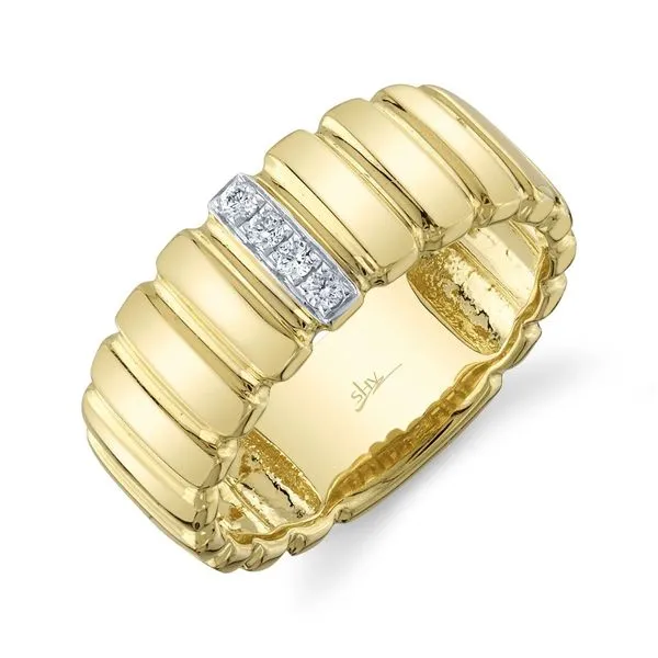 14K Yellow Gold Polished Panel Pave Diamond Fashion Ring Moore Jewelers Laredo, TX