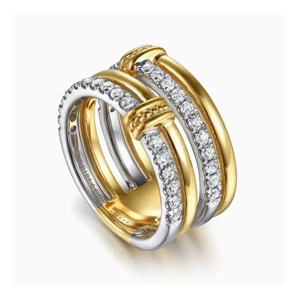Two & Tone 14K Yellow & White Gold Four Row Diamond Fashion Ring Image 2 Moore Jewelers Laredo, TX