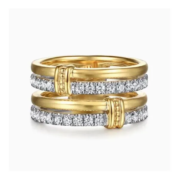 Two & Tone 14K Yellow & White Gold Four Row Diamond Fashion Ring Moore Jewelers Laredo, TX