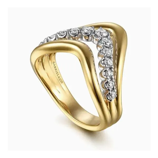 Two Tone 14K Yellow & White Chevron Diamond Fashion Ring Image 2 Moore Jewelers Laredo, TX