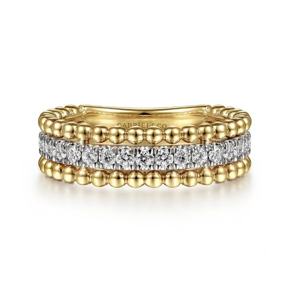 Two Tone 14K Yellow & White Gold Three Row Bujukan Beaded Ring Moore Jewelers Laredo, TX