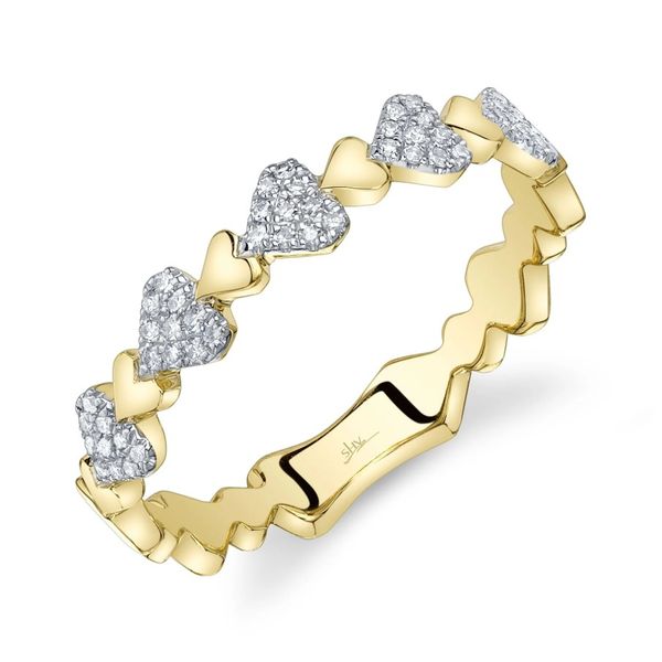 14K Yellow Gold Pave Diamond Heart Stackable Fashion Ring Moore Jewelers Laredo, TX