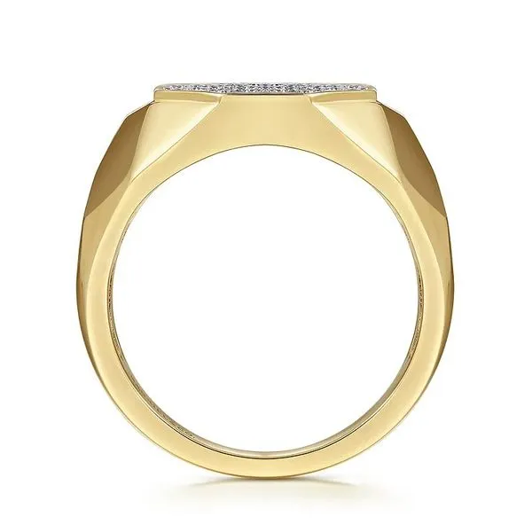 14K Yellow Gold Polished Faceted Signet Pave Diamond Ring Image 3 Moore Jewelers Laredo, TX