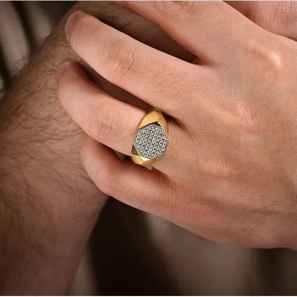 14K Yellow Gold Polished Faceted Signet Pave Diamond Ring Image 4 Moore Jewelers Laredo, TX