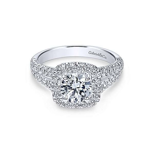 14K White Gold Cushion Halo Diamond Semi-Mount Ring Moore Jewelers Laredo, TX