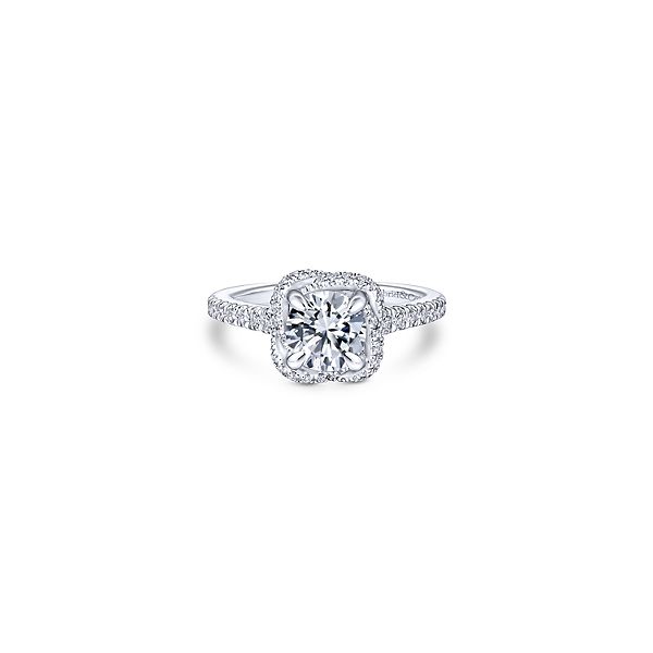 White 14 Karat Cushion Halo Round Diamond Ring Size 6.5 Moore Jewelers Laredo, TX