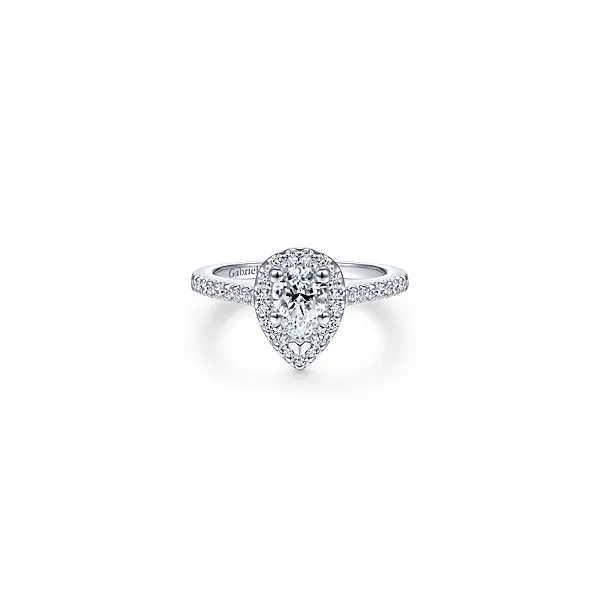 White 14 Karat Pear Shape Halo Ring Size 6.5 Moore Jewelers Laredo, TX