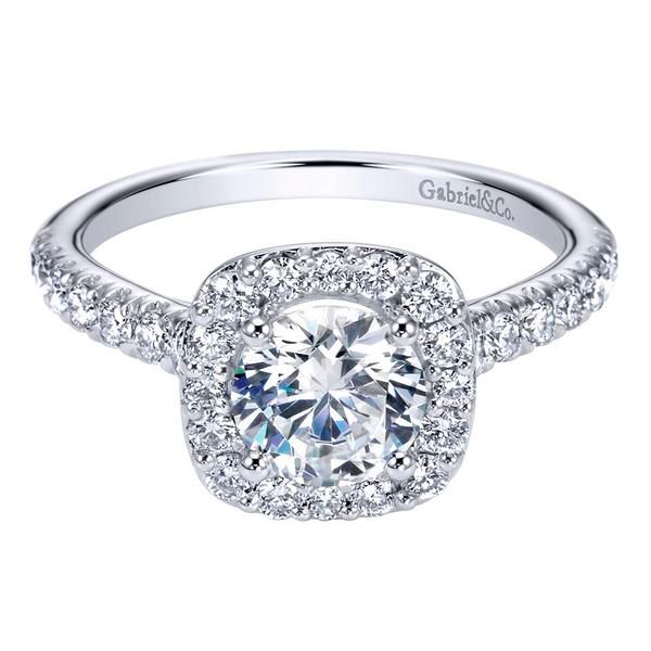 14K White Gold Round Halo Diamond Semi-Mount Ring Moore Jewelers Laredo, TX