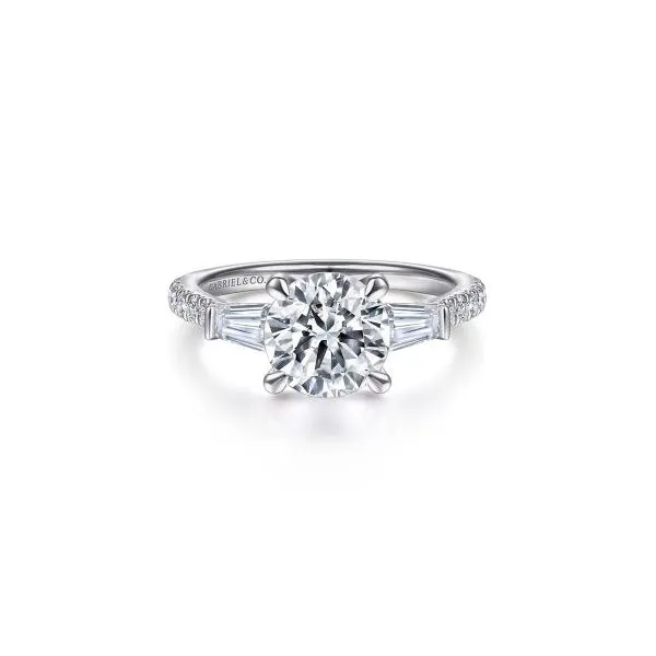 14K White 3-Stone Semi-Mount With Baguettes Moore Jewelers Laredo, TX