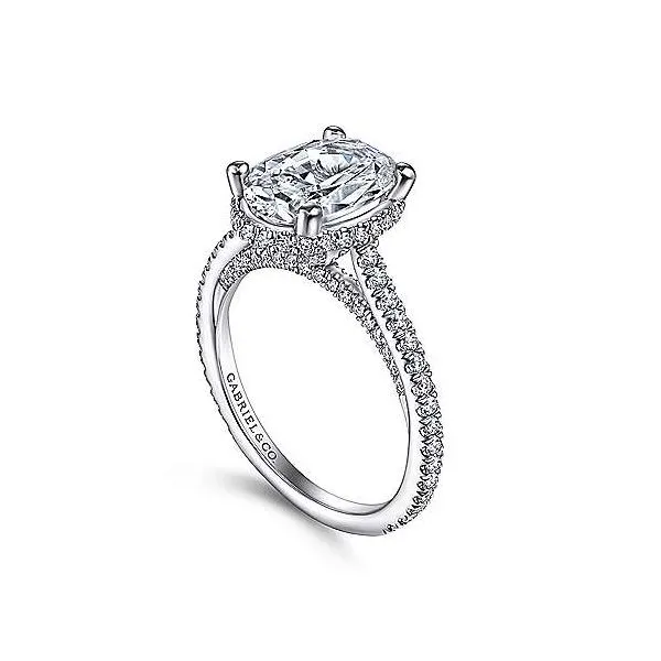 14K White Gold Oval Halo Diamond Semi-Mount Ring Image 3 Moore Jewelers Laredo, TX