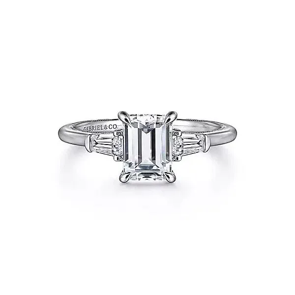 14K White Gold Three Stone Semi-Mount Ring Moore Jewelers Laredo, TX