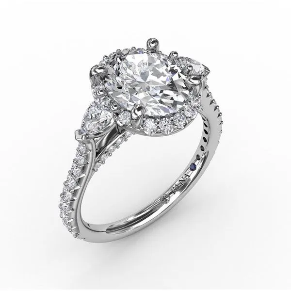 14K White Gold Three Stone Halo Semi-Mount Ring Image 2 Moore Jewelers Laredo, TX