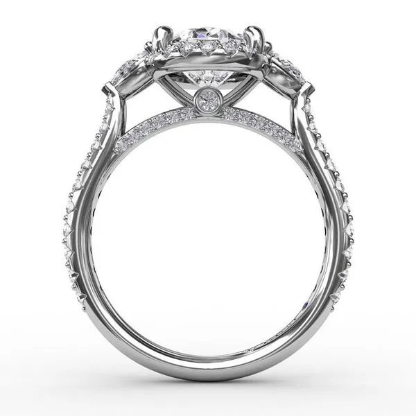 14K White Gold Three Stone Halo Semi-Mount Ring Image 3 Moore Jewelers Laredo, TX