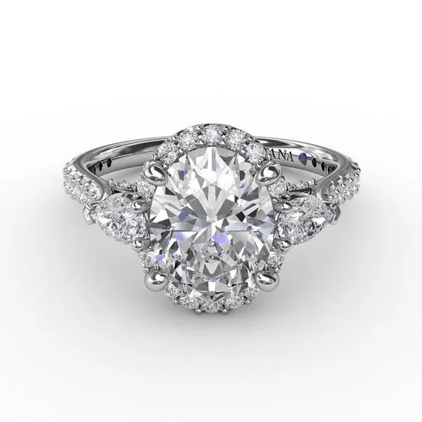 14K White Gold Three Stone Halo Semi-Mount Ring Moore Jewelers Laredo, TX