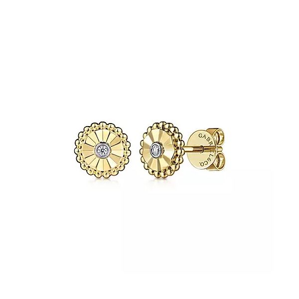 14K Yellow Gold Button Diamond Earrings Moore Jewelers Laredo, TX