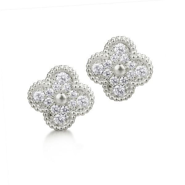 14K White Gold Clover Button Earrings Moore Jewelers Laredo, TX