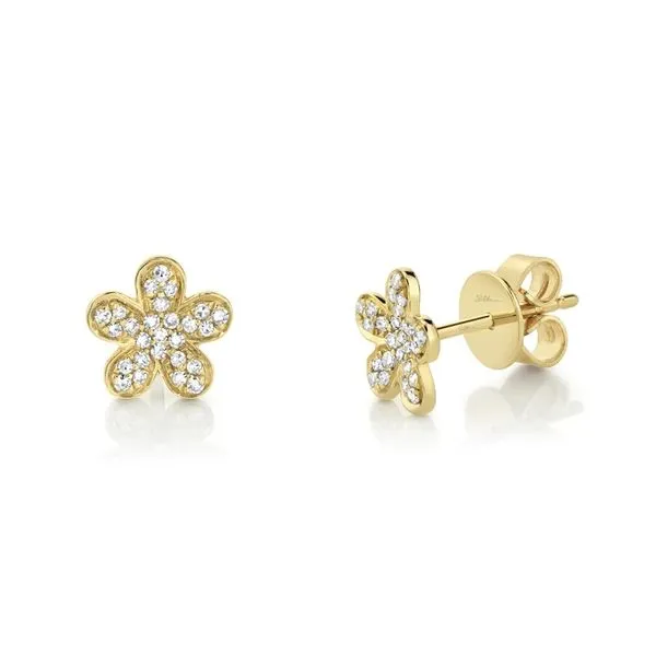 14K Yellow Gold Flower Diamond Earrings Moore Jewelers Laredo, TX