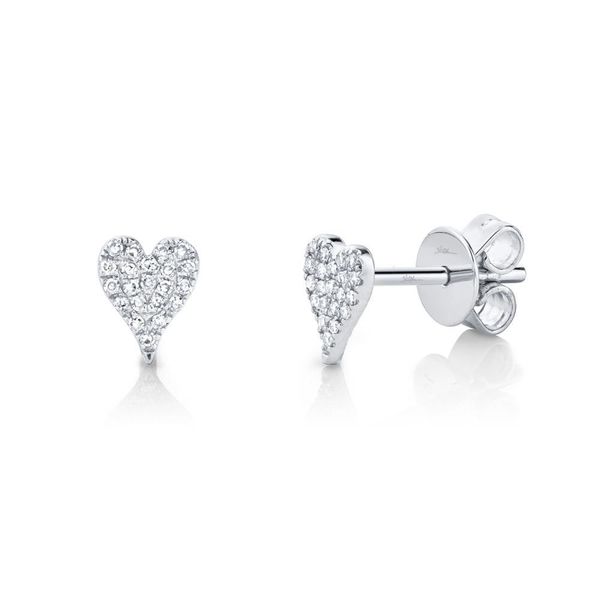 14K White Gold Button Heart Diamond Earrings Moore Jewelers Laredo, TX