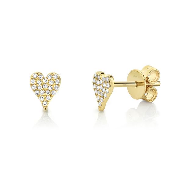 14K Yellow Gold Button Heart Diamond Earrings Moore Jewelers Laredo, TX