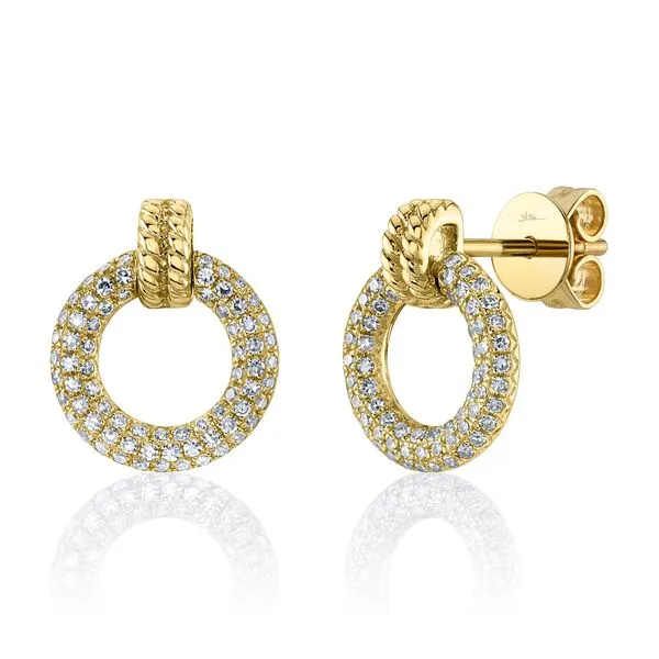 14K Yellow Gold Open Circle Diamond Pave Earrings Moore Jewelers Laredo, TX