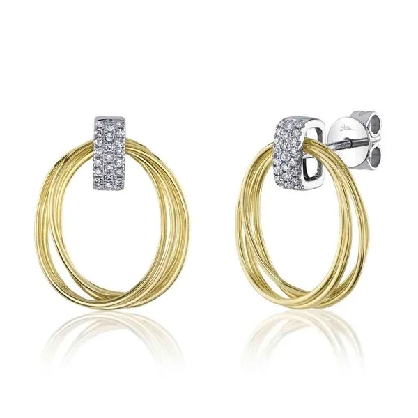 14K Two Tone White & Yellow Gold Oval Diamond Earrings Moore Jewelers Laredo, TX