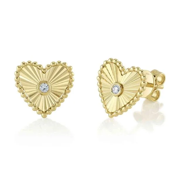 14K Yellow Gold Fluted Heart Diamond Earrings Moore Jewelers Laredo, TX
