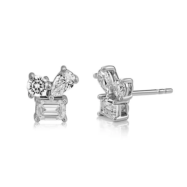 14K White Gold Multi-Shape Diamond Cluster Earrings Image 2 Moore Jewelers Laredo, TX