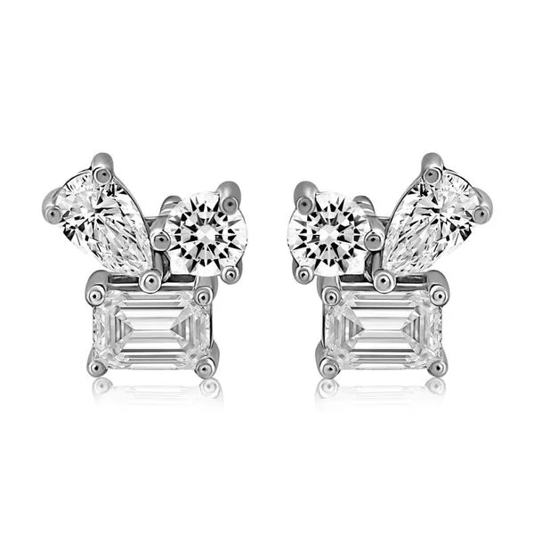 14K White Gold Multi-Shape Diamond Cluster Earrings Moore Jewelers Laredo, TX