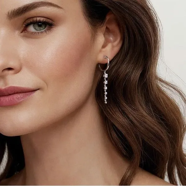 14K White Gold Diamond Drop Earrings Image 2 Moore Jewelers Laredo, TX