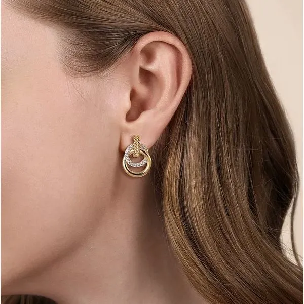 Two Tone 14K Yellow & White Gold Diamond Earrings Image 3 Moore Jewelers Laredo, TX