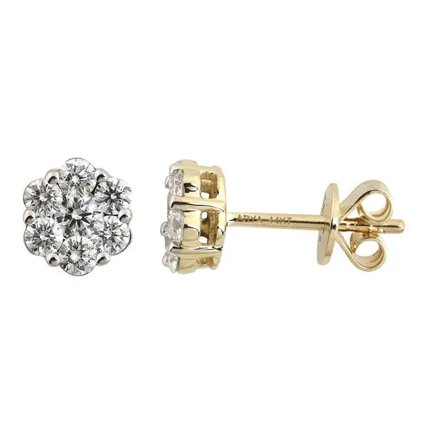 Two Tone 14K Yellow & White Gold Cluster Stud Earrings Moore Jewelers Laredo, TX