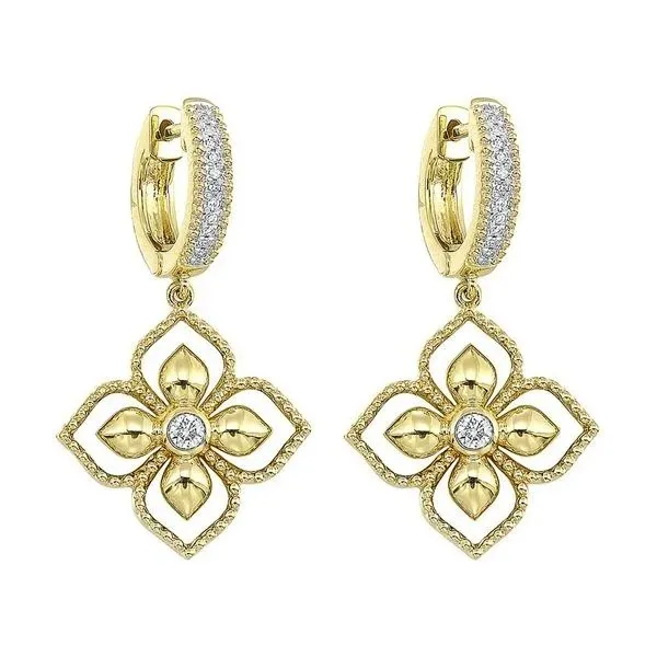14K Yellow Gold Quatrefoil Drop Diamond Earrings Moore Jewelers Laredo, TX