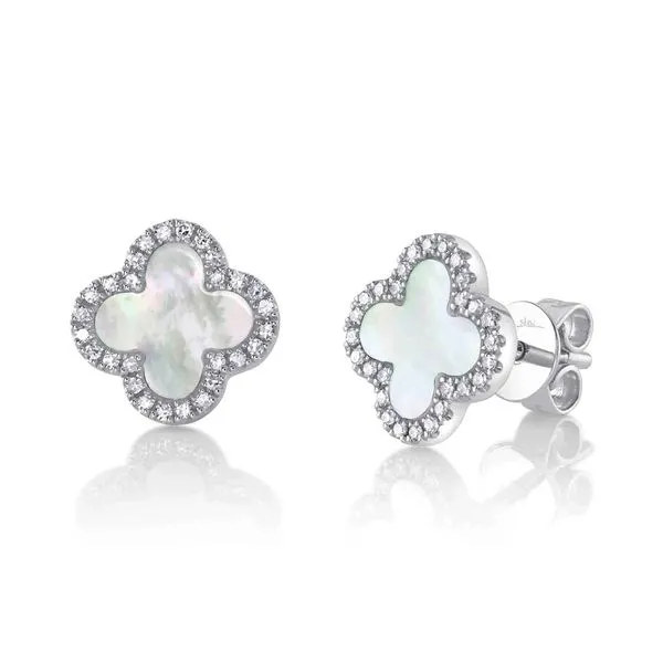 14K White Gold Clover Button Earrings Moore Jewelers Laredo, TX