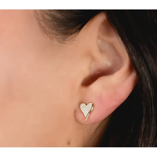 14K Yellow Gold Pave Diamond Heart Earrings Image 2 Moore Jewelers Laredo, TX