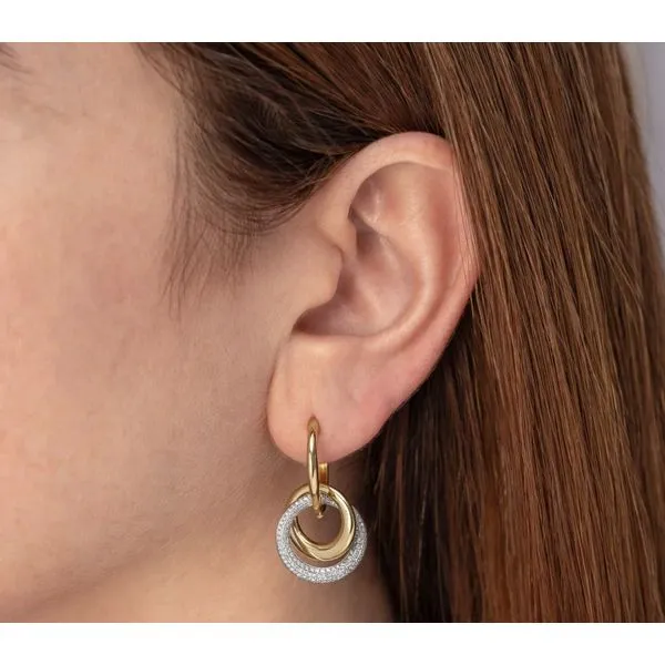 Two Tone 14K Yellow & White Gold Double Circle Drop Earrings Image 2 Moore Jewelers Laredo, TX