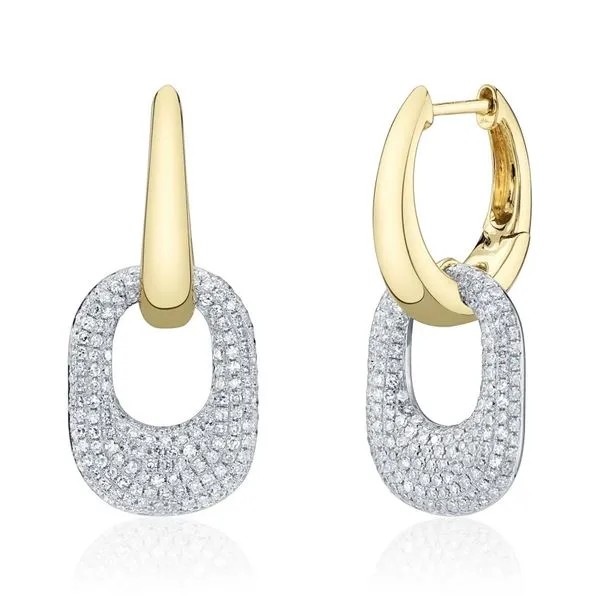 Two Tone 14K Yellow & White Gold Pave Link Drop Earrings Moore Jewelers Laredo, TX