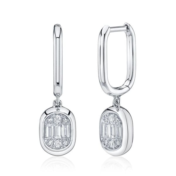 14K White Gold Diamond Baguette Dangle Earrings Moore Jewelers Laredo, TX