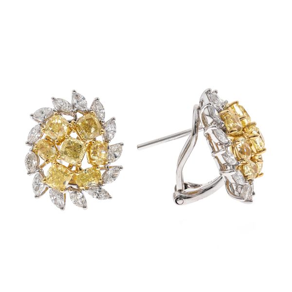 Two Tone 18K White & Yellow Gold Multi-Shape Diamond Earrings Moore Jewelers Laredo, TX
