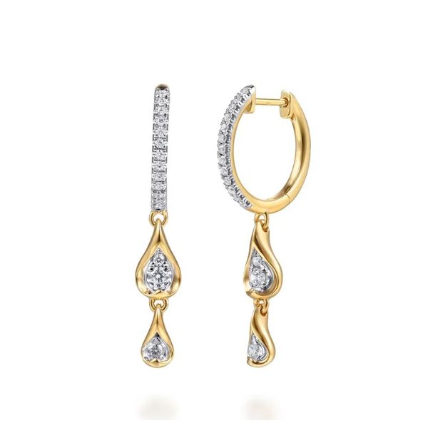 Two Tone 14K White & Yellow Gold Diamond Drop Earrings Moore Jewelers Laredo, TX