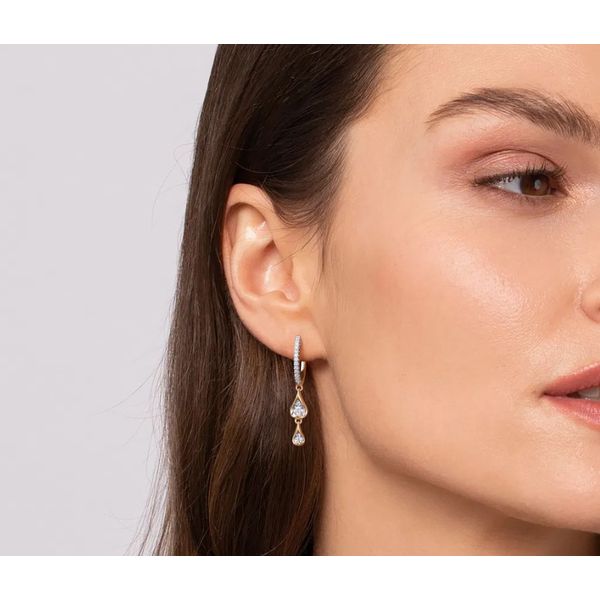 Two Tone 14K White & Yellow Gold Diamond Drop Earrings Image 2 Moore Jewelers Laredo, TX