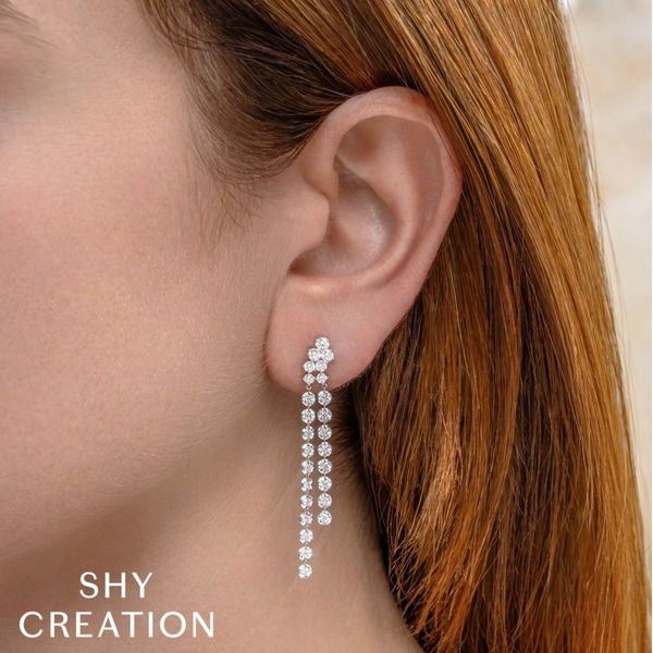 14K White Gold Diamond Dangle Drop Earrings Image 2 Moore Jewelers Laredo, TX