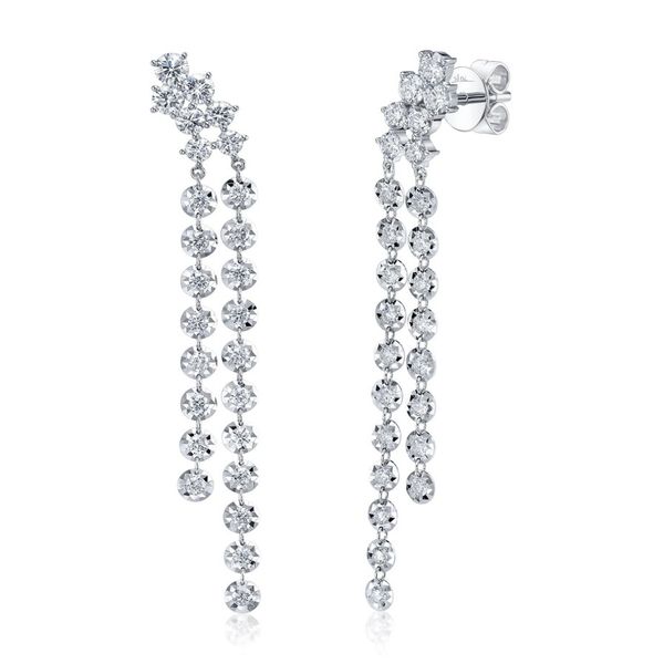 14K White Gold Diamond Dangle Drop Earrings Moore Jewelers Laredo, TX